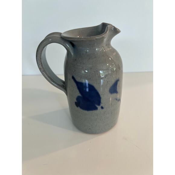 Hand Crafted Pottery Stoneware Blue & Gray Salt Glazed Pitcher Signed JL - Picture 3 of 9